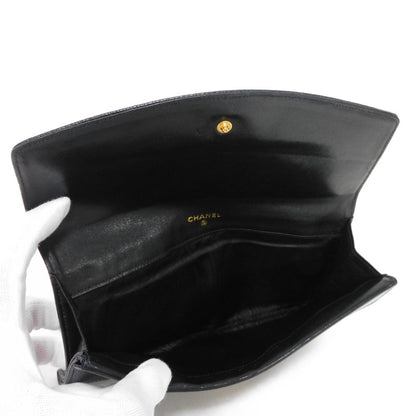 Chanel Long Wallet Purse A01434 Caviar Skin Black Coco Mark Cc Mark 4Th Series Vintage Big Coco