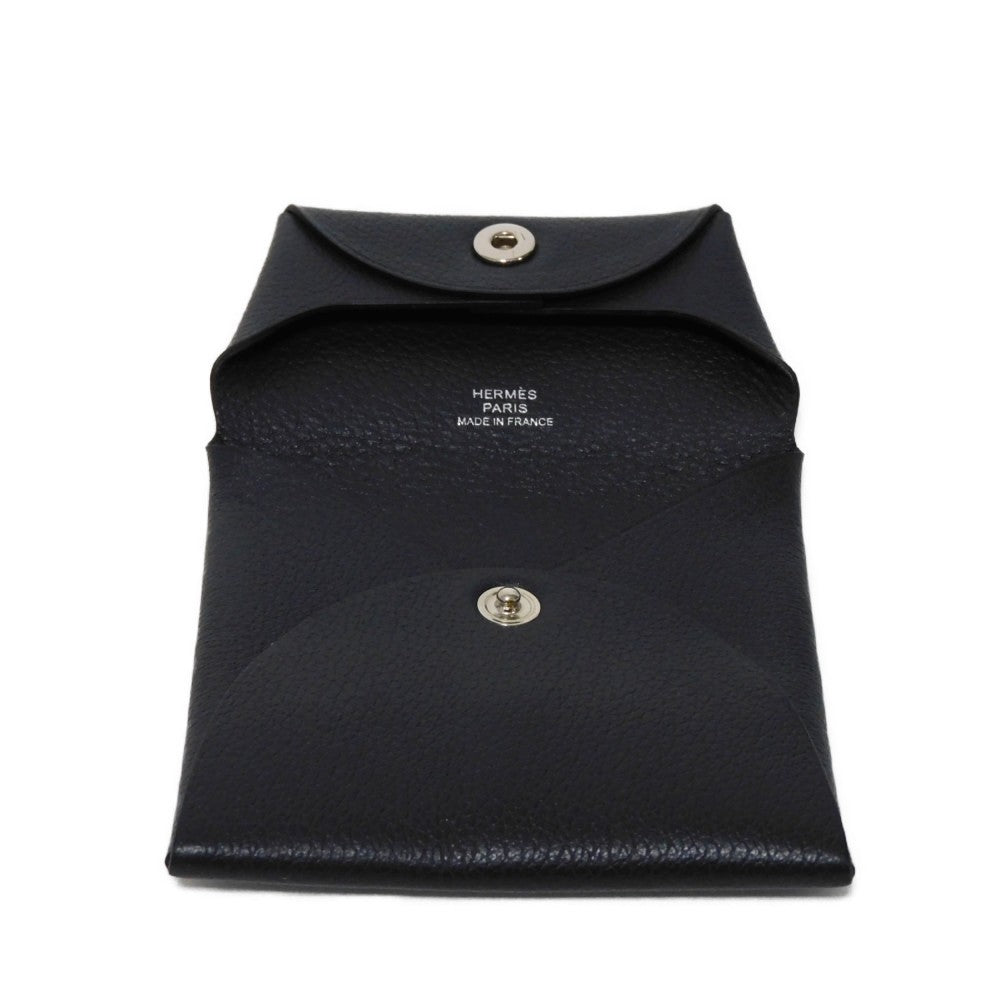 Hermes Coin Case Evercolor Cavan Evercolor Black Dark Navy Navy Snap Button Coin Pocket Wallet