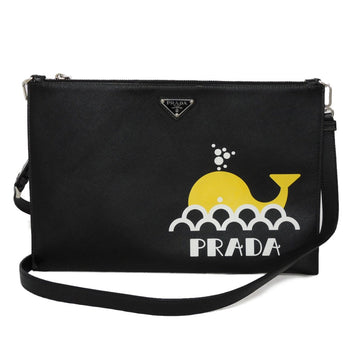 Prada Shoulder Bag 2Vh073 2Bov F0C5Z Safiano Leather (Stamped) Black Saffiano 2Way Triangle Logo