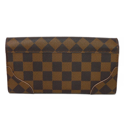 Louis Vuitton Long Wallet Purse N61227 Damier Canvas, Grained Leather (Embossed) Dark Brown Logo