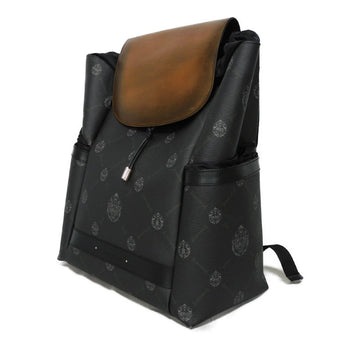 Berluti Backpack Signature Canvas X Venezia Calf Leather Black New Logo Emblem Signature Cocoa