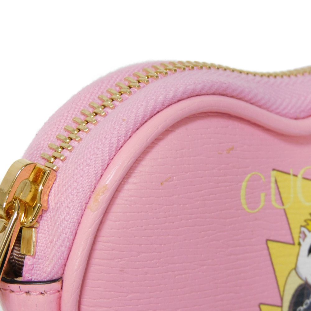 Gucci Coin Case 701062 U22Ag 5964 Textured Leather Light Pink Banana Bolt Inazuma Unused Logo