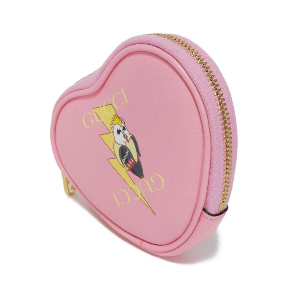Gucci Coin Case 701062 U22Ag 5964 Textured Leather Light Pink Banana Bolt Inazuma Unused Logo