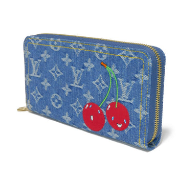 Louis Vuitton Long Wallet Purse M23161 Monogram Denim Canvas And Grained Leather Blue Takashi