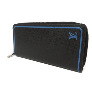 Louis Vuitton Long Wallet Purse M30070 Taiga Leather (Stamped) Noir New Zip Around Black Blue Taiga
