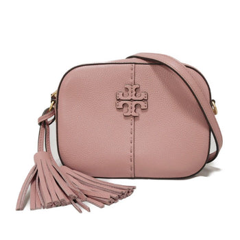 Tory Burch Shoulder Bag 64447 Pebble Leather (Embossed) Pink Tassel Fringe Chainshoulder Double T
