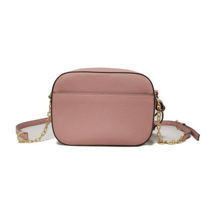 Tory Burch Shoulder Bag 64447 Pebble Leather (Embossed) Pink Tassel Fringe Chainshoulder Double T