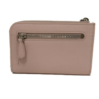 Prada Coin Case 1Pp122 Safiano Leather (Stamped) Pink L-Shaped Zipper Key Ring Card Case Rfid