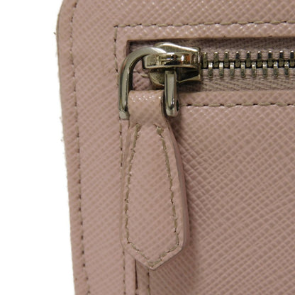 Prada Coin Case 1Pp122 Safiano Leather (Stamped) Pink L-Shaped Zipper Key Ring Card Case Rfid