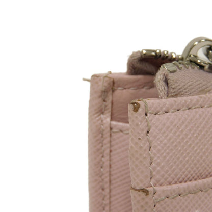 Prada Coin Case 1Pp122 Safiano Leather (Stamped) Pink L-Shaped Zipper Key Ring Card Case Rfid