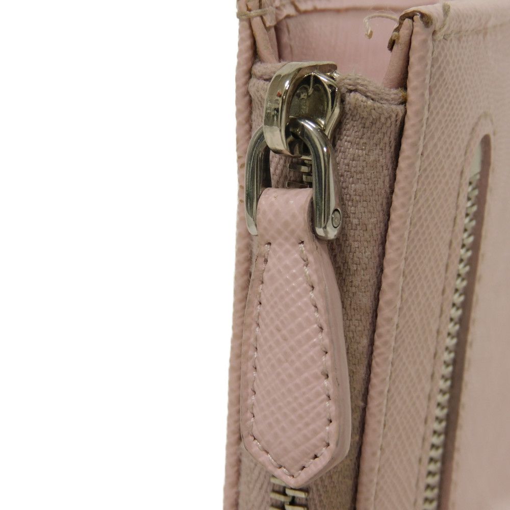Prada Coin Case 1Pp122 Safiano Leather (Stamped) Pink L-Shaped Zipper Key Ring Card Case Rfid