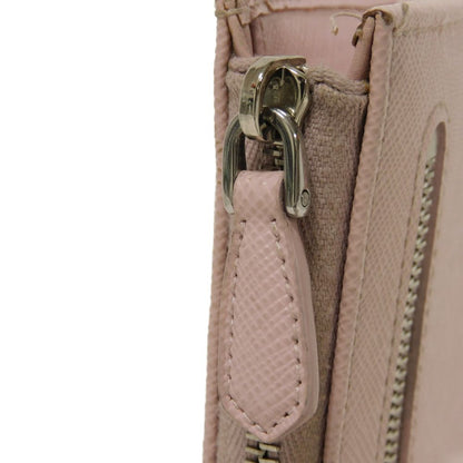 Prada Coin Case 1Pp122 Safiano Leather (Stamped) Pink L-Shaped Zipper Key Ring Card Case Rfid