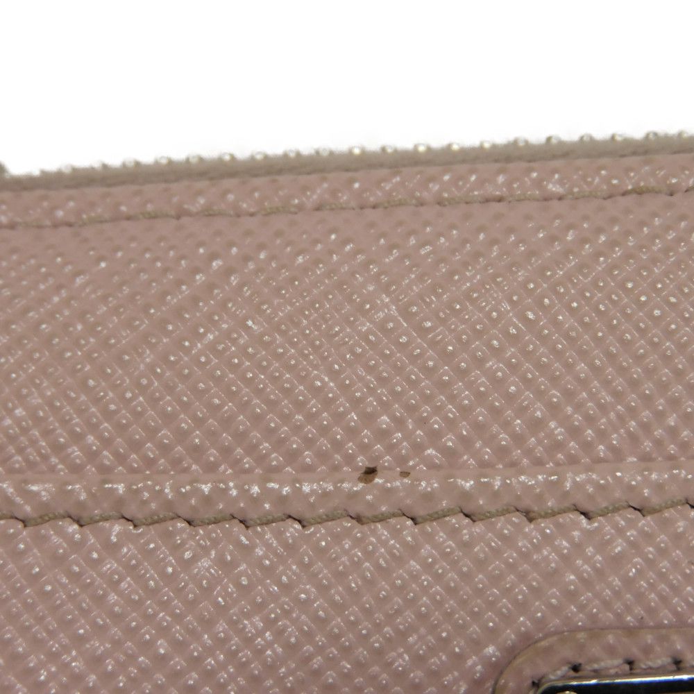 Prada Coin Case 1Pp122 Safiano Leather (Stamped) Pink L-Shaped Zipper Key Ring Card Case Rfid