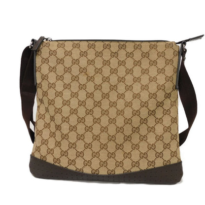 Gucci Shoulder Bag 145857 Gg Canvas X Calf Leather Beige Gg Canvas Perforated Leather Messenger Bag