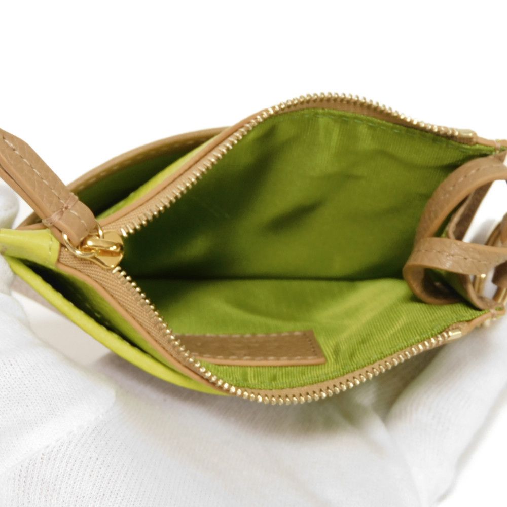 Gucci Coin Case 837966 Aae5F 2843 Calf Leather (Embossed) Beige Current Bicolor Green Keyring
