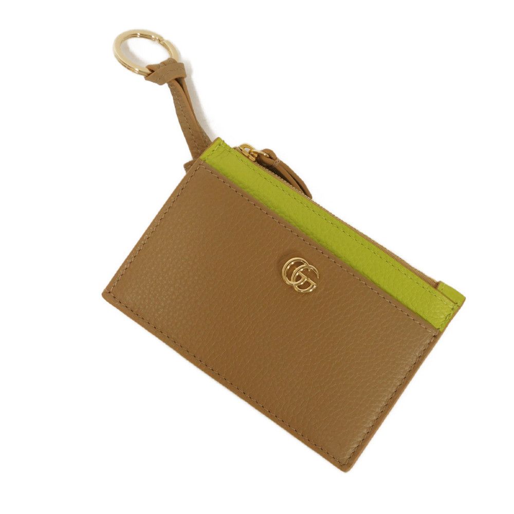 Gucci Coin Case 837966 Aae5F 2843 Calf Leather (Embossed) Beige Current Bicolor Green Keyring
