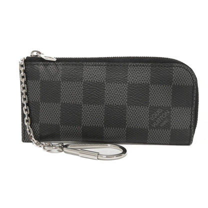 Louis Vuitton Coin Case N61235 Damier Graphite Canvas Noir Logo Black Checkered Key Ring Unused
