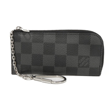 Louis Vuitton Coin Case N61235 Damier Graphite Canvas Noir Logo Black Checkered Key Ring Unused