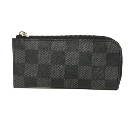 Louis Vuitton Coin Case N61235 Damier Graphite Canvas Noir Logo Black Checkered Key Ring Unused