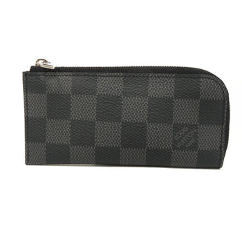 Louis Vuitton Coin Case N61235 Damier Graphite Canvas Noir Logo Black Checkered Key Ring Unused