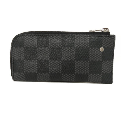 Louis Vuitton Coin Case N61235 Damier Graphite Canvas Noir Logo Black Checkered Key Ring Unused