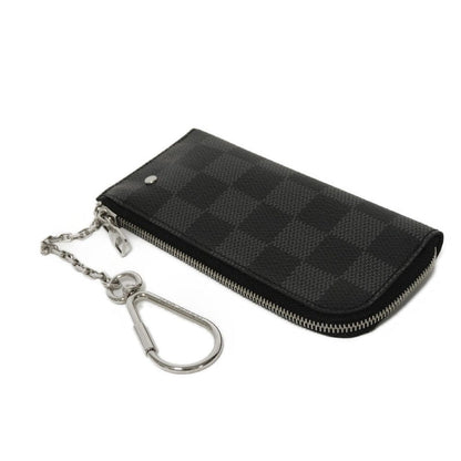Louis Vuitton Coin Case N61235 Damier Graphite Canvas Noir Logo Black Checkered Key Ring Unused