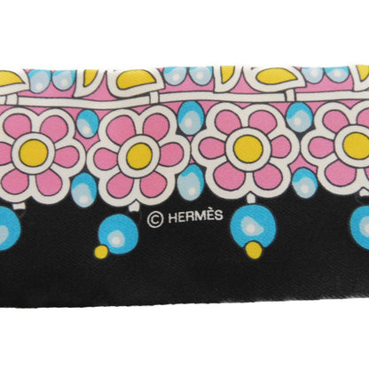 Hermes Scarf Silk Ciel X Black X Rose Maharajah Trinkets Twilly
