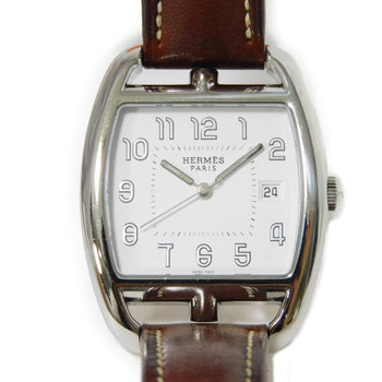 Hermes Watches Quartz Ct1.710 Stainless Steel , Leather Brown Cape Cod Tonneau White Dial