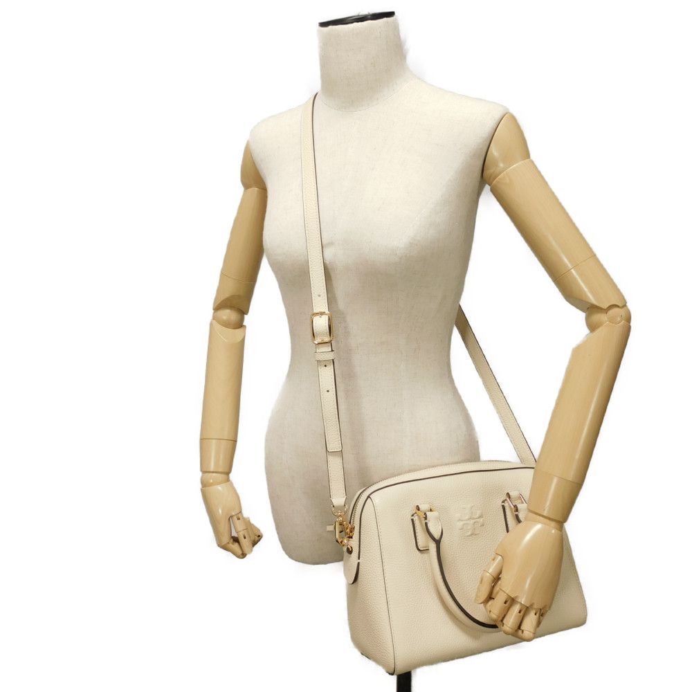 Tory Burch Handbag 84777 Calf Leather (Embossed) Ivory Double T Logo Thea Webb Small Satchel