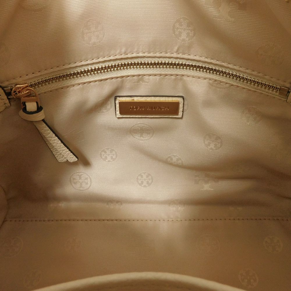 Tory Burch Handbag 84777 Calf Leather (Embossed) Ivory Double T Logo Thea Webb Small Satchel