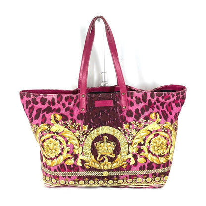 Versace Tote Bag Canvas / Leather Pink Overall Handle Women