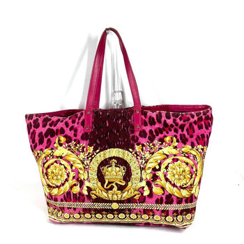 Versace Tote Bag Canvas / Leather Pink Overall Handle Women