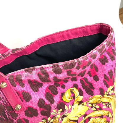 Versace Tote Bag Canvas / Leather Pink Overall Handle Women