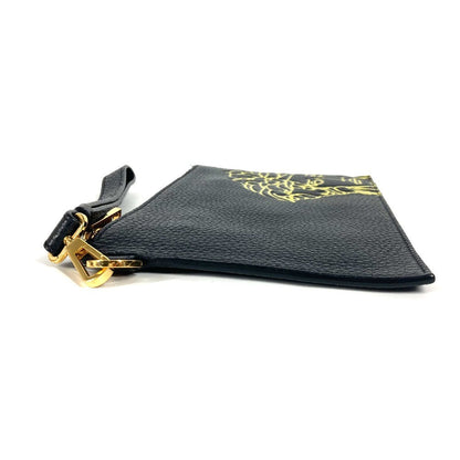 Versace Clutch Bag Leather Black Pouch Bag Logo Medusa Unisex(Unisex)