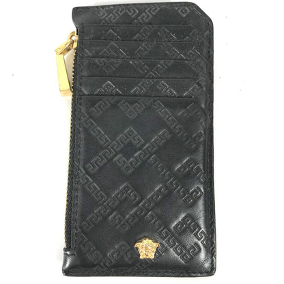 Versace Coin Case Leather Black Wallet Coin Pocket Medusa Mens