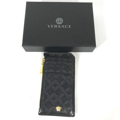 Versace Coin Case Leather Black Wallet Coin Pocket Medusa Mens