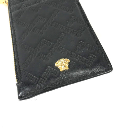Versace Coin Case Leather Black Wallet Coin Pocket Medusa Mens