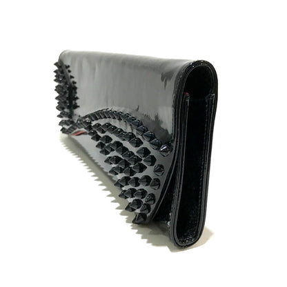 Christian Louboutin Clutch Bag 3120524 Patent Leather Black Spike Studs Pigalle Enamel Women