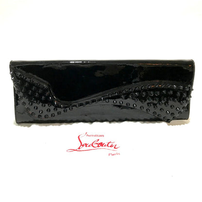 Christian Louboutin Clutch Bag 3120524 Patent Leather Black Spike Studs Pigalle Enamel Women