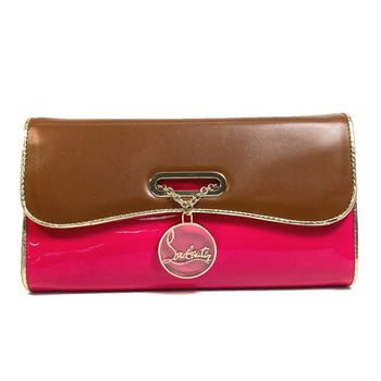 Christian Louboutin Clutch Bag 1120586 Calfskin/Patent Leather/Suede Brown X Pink By Color Riviera