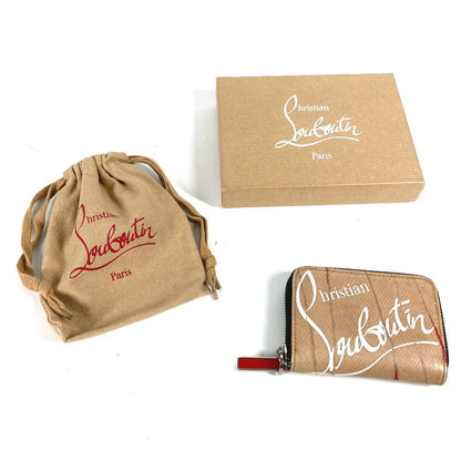 Christian Louboutin Coin Case Leather Beige Wallet Coin Pocket Craft Logo Women