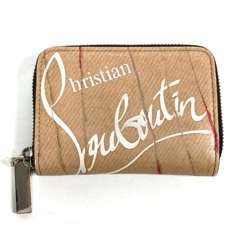 Christian Louboutin Coin Case Leather Beige Wallet Coin Pocket Craft Logo Women