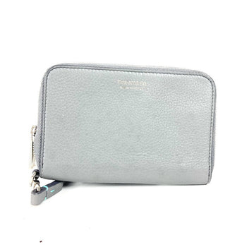 Tiffany&Co. Pouch Leather Gray Smartphone Pouch Card Case Business Card Holder Pass Case Logo Women