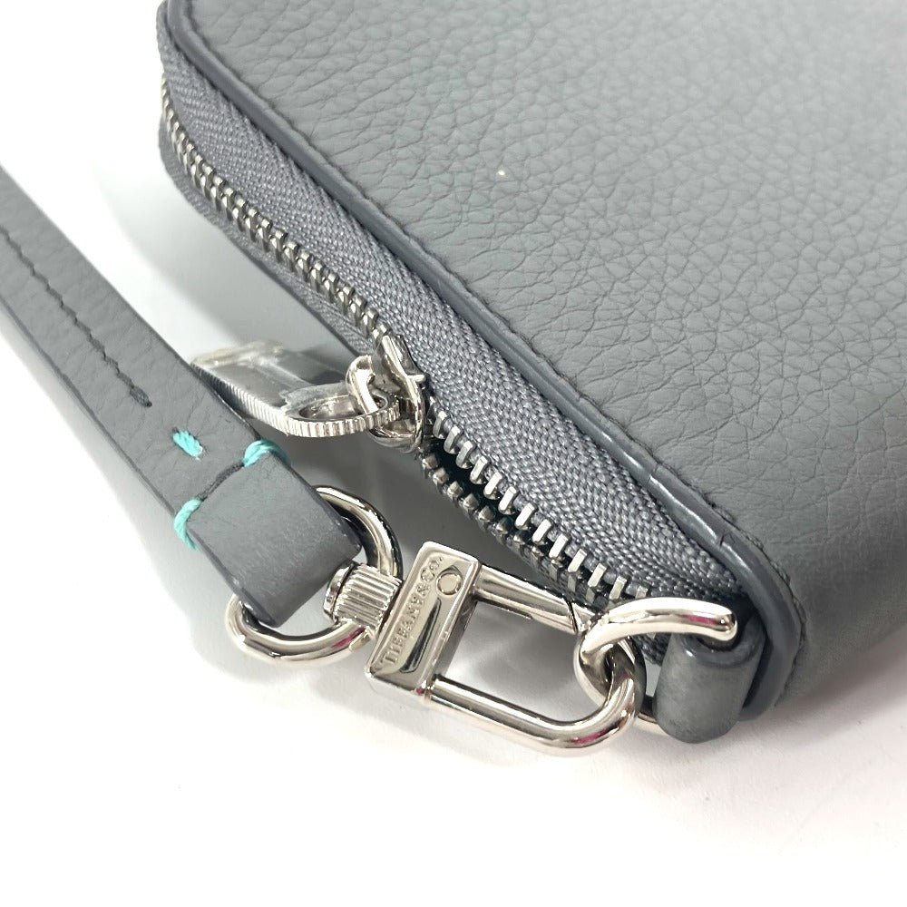 Tiffany&Co. Pouch Leather Gray Smartphone Pouch Card Case Business Card Holder Pass Case Logo Women