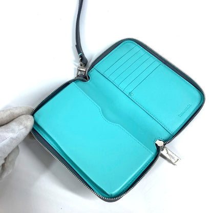Tiffany&Co. Pouch Leather Gray Smartphone Pouch Card Case Business Card Holder Pass Case Logo Women