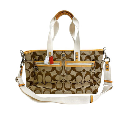 Coach Shoulder Bag F14871 Canvas Beige Handbag Large Capacity 2 Way Bag Women