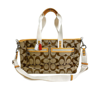 Coach Shoulder Bag F14871 Canvas Beige Handbag Large Capacity 2 Way Bag Women