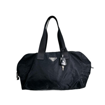 Prada Boston Duffel Bag Nylon Black Plain Travel Bag Duffle Bag