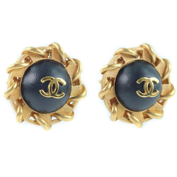 Chanel Earring Plated Gold , Leather Gold Coco Mark Women