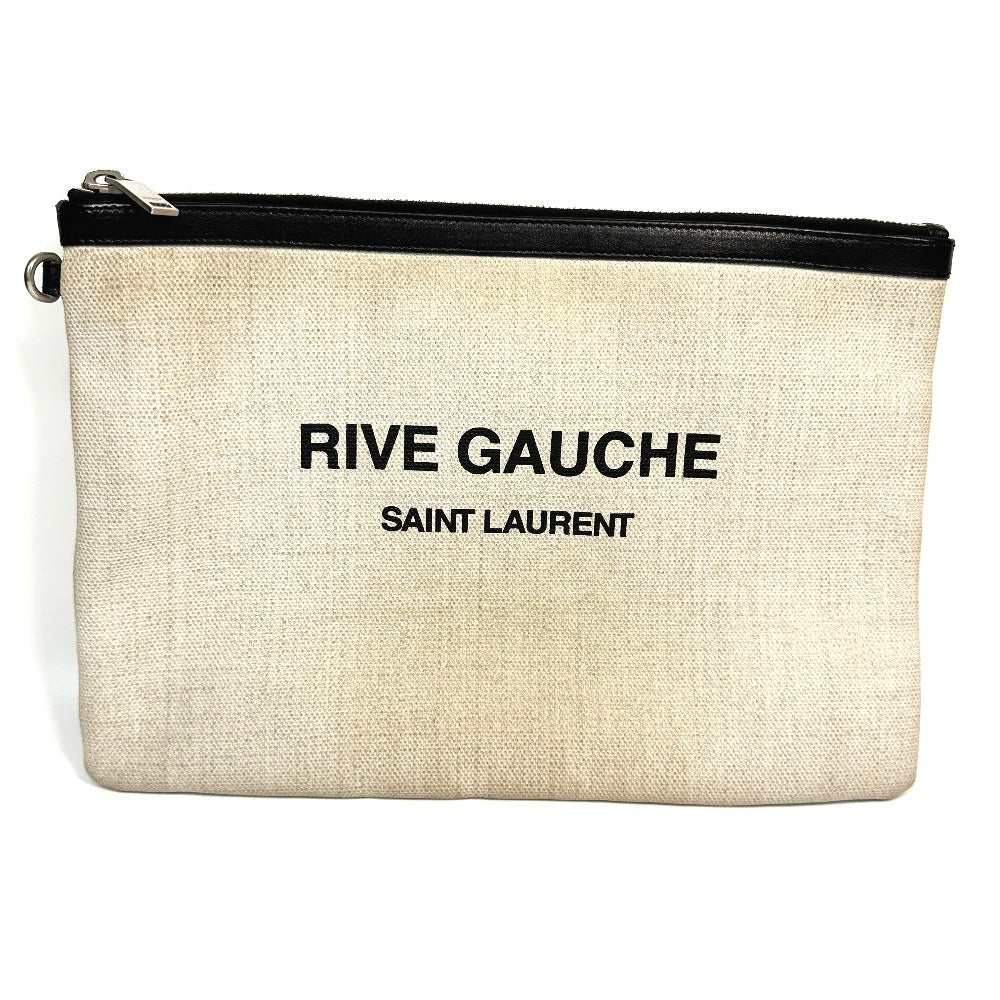 Saint Laurent Paris Clutch Bag 565722 Coated Canvas, Leather Gray Pouch Rive Gauche Mens